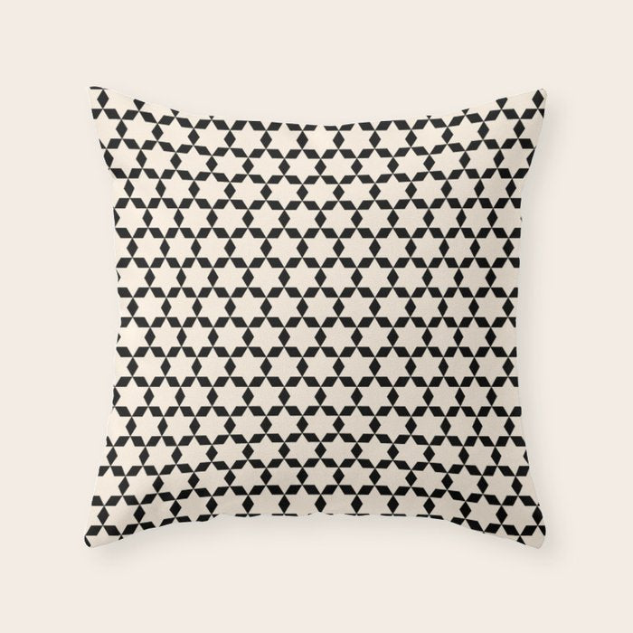 Star Tiles Geometric Pattern in Almond Cream and Black Throw Pillow Gallery Image 6