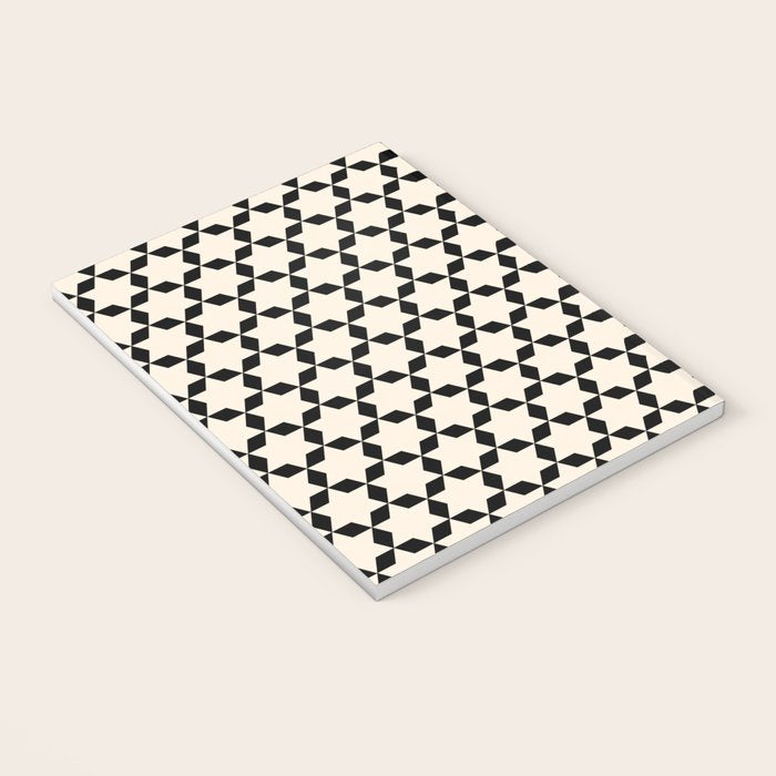 Star Tiles Geometric Pattern in Almond Cream and Black Notebook Gallery Image 3