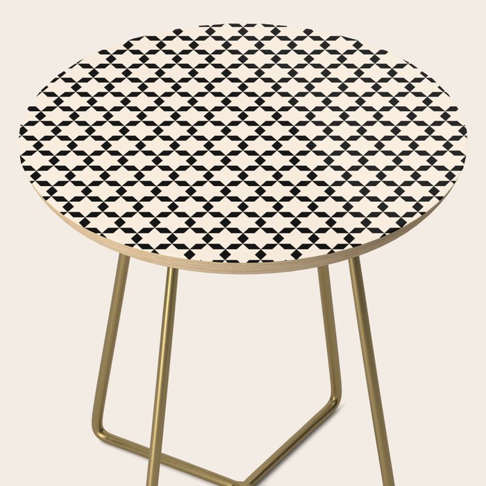 Star Tiles Geometric Pattern in Almond Cream and Black Side Table Gallery Image 2