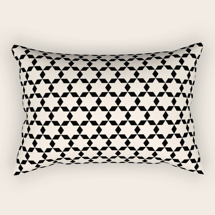 Star Tiles Geometric Pattern in Almond Cream and Black Rectangular Pillow Gallery Image 1