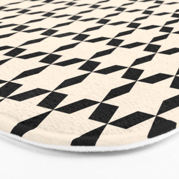 Star Tiles Geometric Pattern in Almond Cream and Black Bath Mat Gallery Image 3