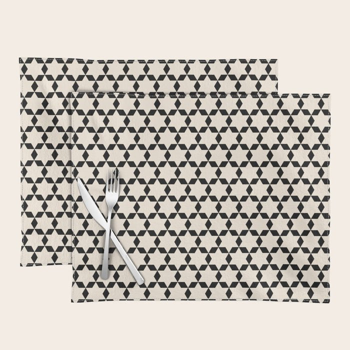 Star Tiles Geometric Pattern in Almond Cream and Black Placemat Gallery Image 1