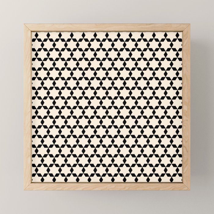 Star Tiles Geometric Pattern in Almond Cream and Black Mini Art Print Gallery Image 1