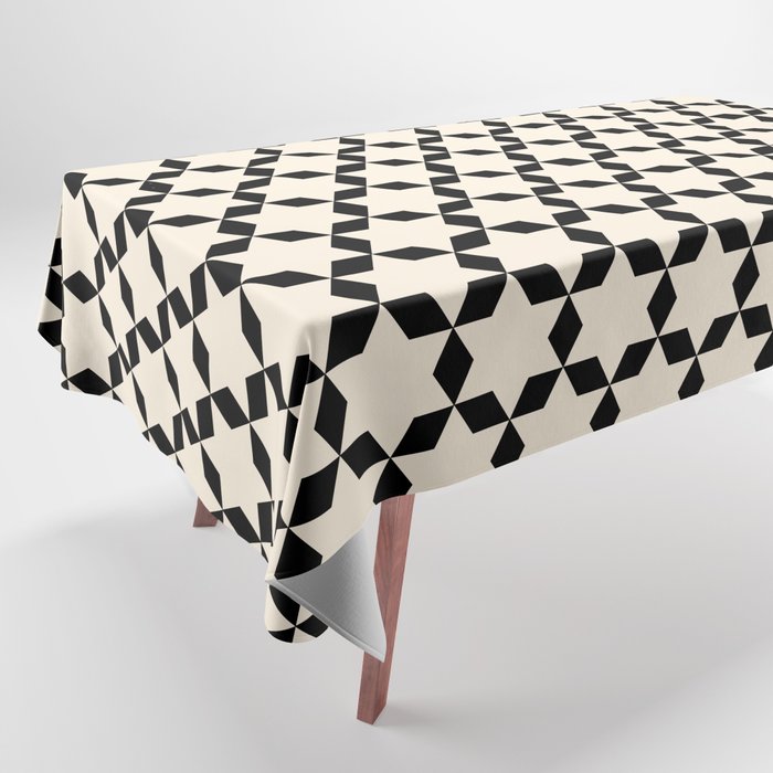 Star Tiles Geometric Pattern in Almond Cream and Black Tablecloth Gallery Image 1