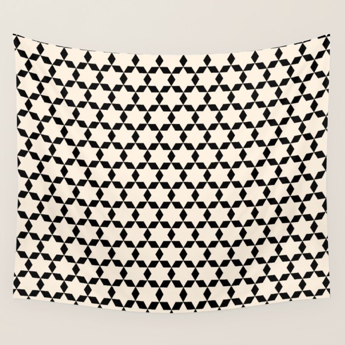 Star Tiles Geometric Pattern in Almond Cream and Black Wall Tapestry Gallery Image 4
