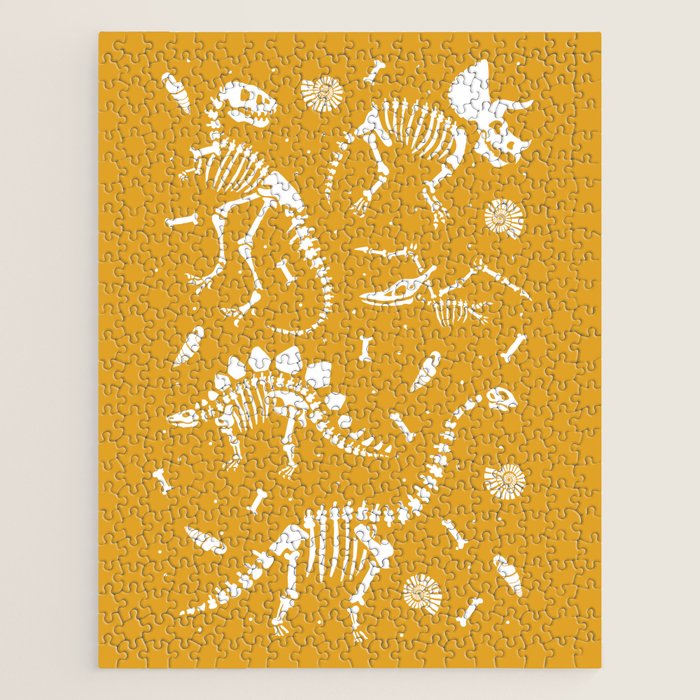 Dinosaur Fossils on Mustard Yellow Jigsaw Puzzle Gallery Image 1