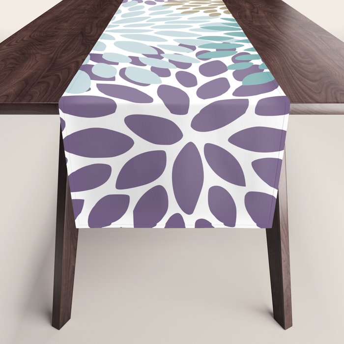 Floral Blooms, Purple, Teal, Gold Table Runner Gallery Image 1
