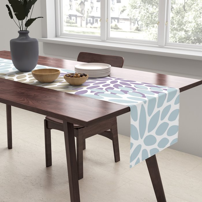 Floral Blooms, Purple, Teal, Gold Table Runner Gallery Image 2