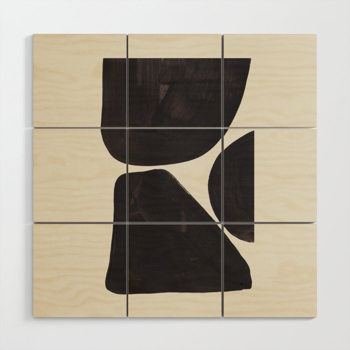Black & White Minimalist Abstract Shapes Patterns Black Ink Painting Wood Wall Art Gallery Image 1