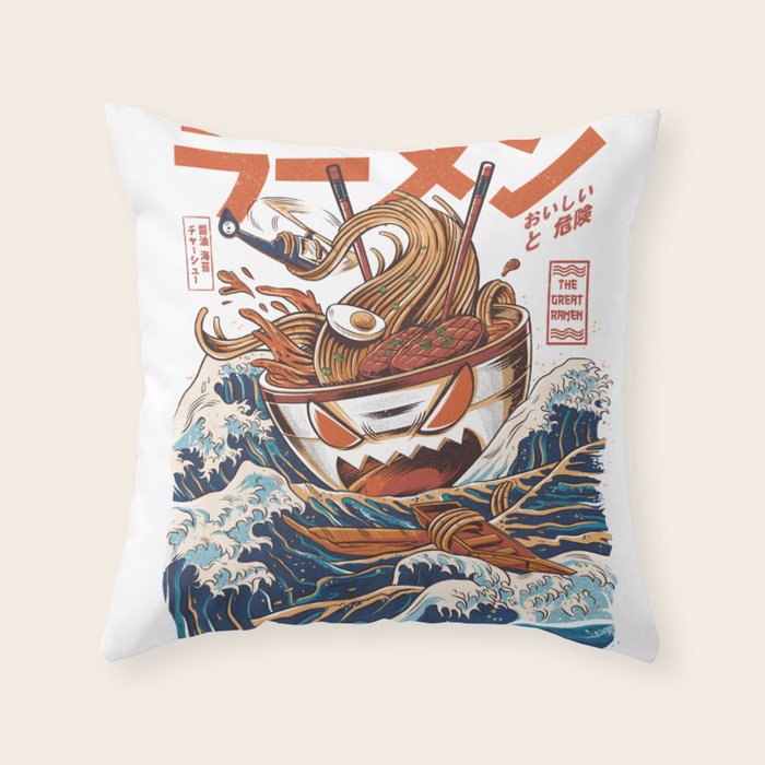 Great Ramen off Kanagawa Throw Pillow Gallery Image 6