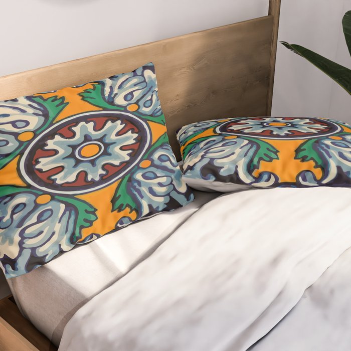 Mandala mexican talavera tile ceramic mosaic Pillow Sham Gallery Image 2