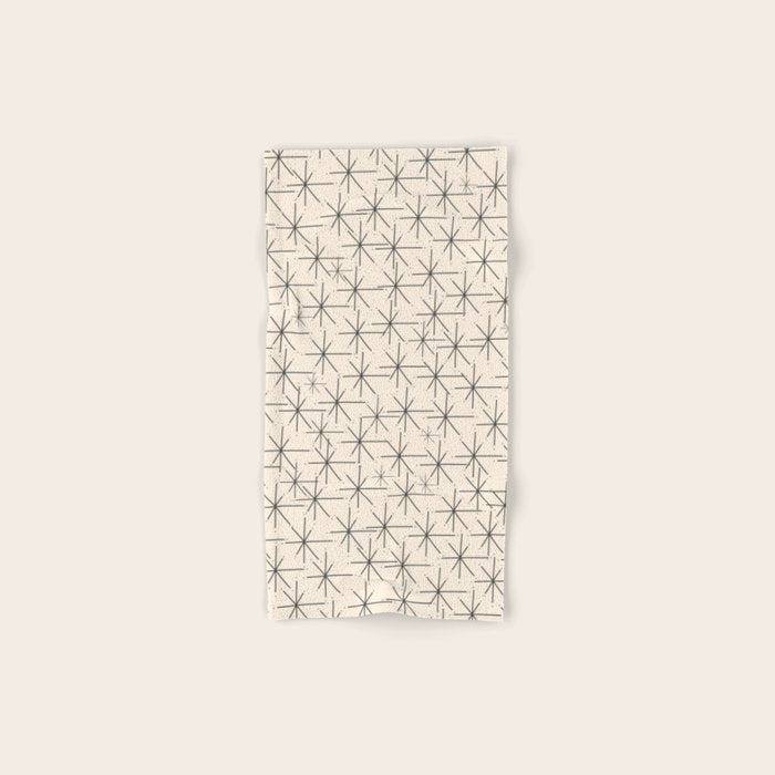 Stella - Atomic Age Mid Century Modern Starburst Pattern in Charcoal Gray and Almond Cream Hand & Bath Towel Gallery Image 1