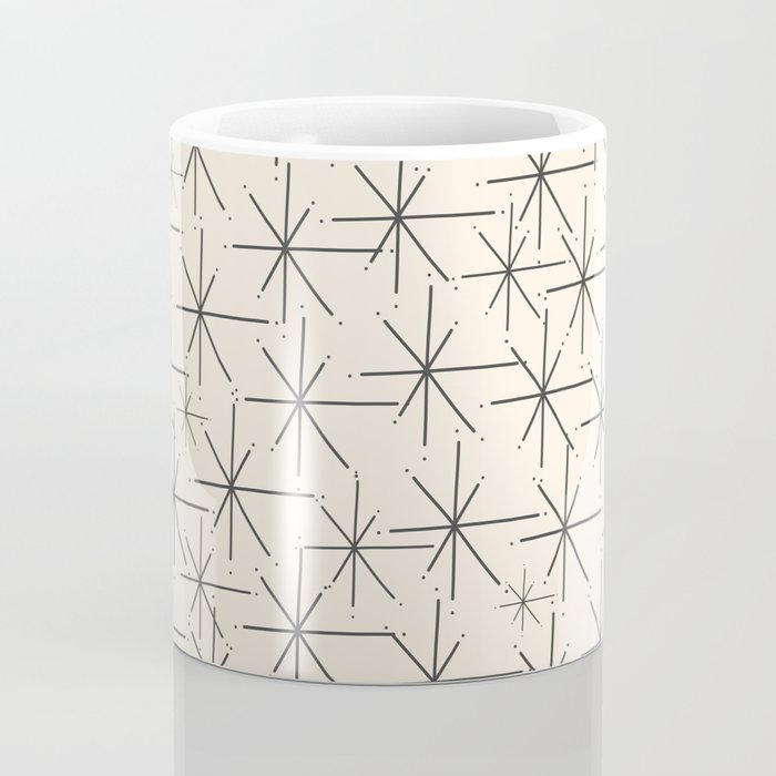Stella - Atomic Age Mid Century Modern Starburst Pattern in Charcoal Gray and Almond Cream Coffee Mug Gallery Image 4
