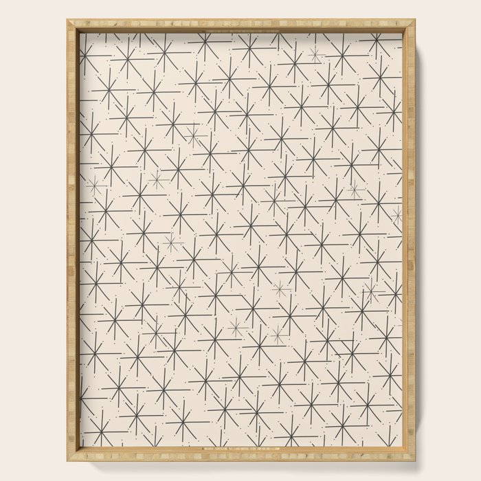 Stella - Atomic Age Mid Century Modern Starburst Pattern in Charcoal Gray and Almond Cream Serving Tray Gallery Image 1