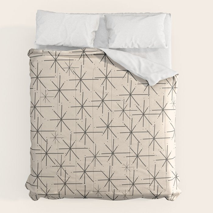 Stella - Atomic Age Mid Century Modern Starburst Pattern in Charcoal Gray and Almond Cream Comforter Gallery Image 7