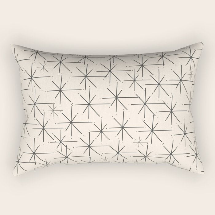 Stella - Atomic Age Mid Century Modern Starburst Pattern in Charcoal Gray and Almond Cream Rectangular Pillow Gallery Image 2