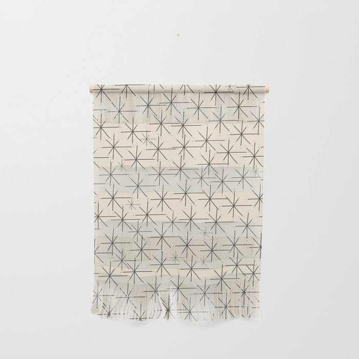 Stella - Atomic Age Mid Century Modern Starburst Pattern in Charcoal Gray and Almond Cream Wall Hanging Gallery Image 1