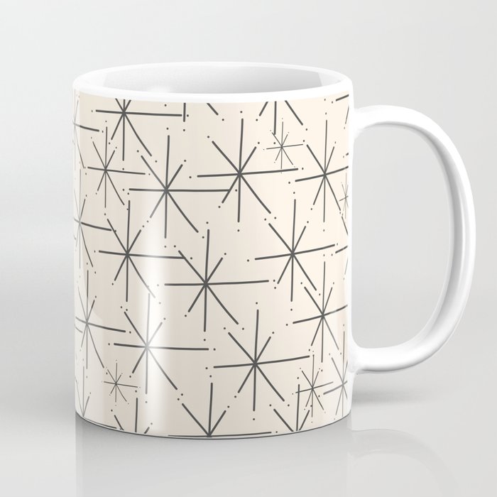 Stella - Atomic Age Mid Century Modern Starburst Pattern in Charcoal Gray and Almond Cream Coffee Mug Gallery Image 1
