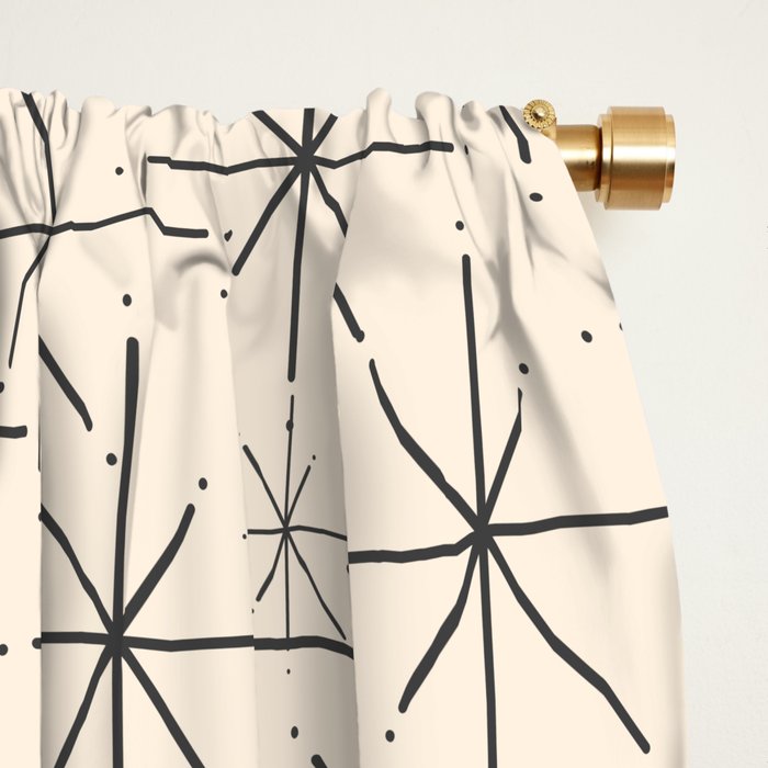 Stella - Atomic Age Mid Century Modern Starburst Pattern in Charcoal Gray and Almond Cream Window Curtain Gallery Image 2