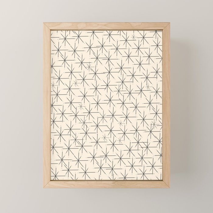 Stella - Atomic Age Mid Century Modern Starburst Pattern in Charcoal Gray and Almond Cream Mini Art Print Gallery Image 1