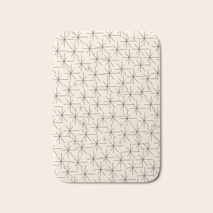 Stella - Atomic Age Mid Century Modern Starburst Pattern in Charcoal Gray and Almond Cream Bath Mat Gallery Image 1