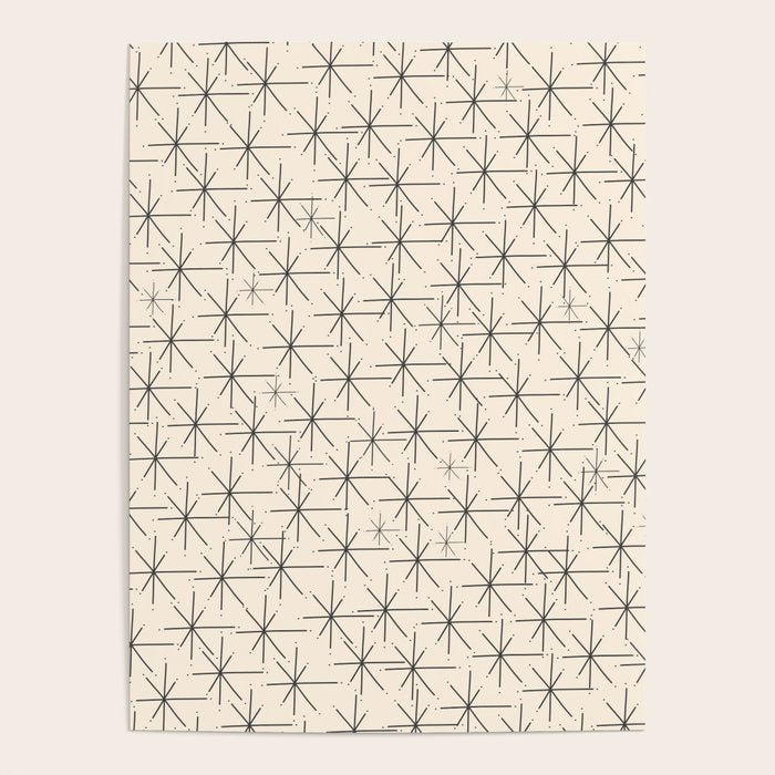 Stella - Atomic Age Mid Century Modern Starburst Pattern in Charcoal Gray and Almond Cream Poster Gallery Image 1