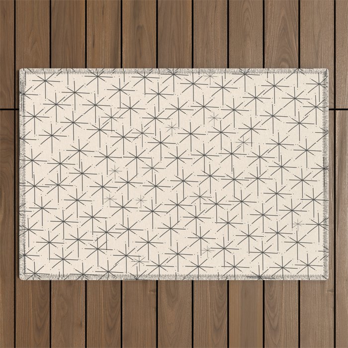 Stella - Atomic Age Mid Century Modern Starburst Pattern in Charcoal Gray and Almond Cream Outdoor Rug Gallery Image 1
