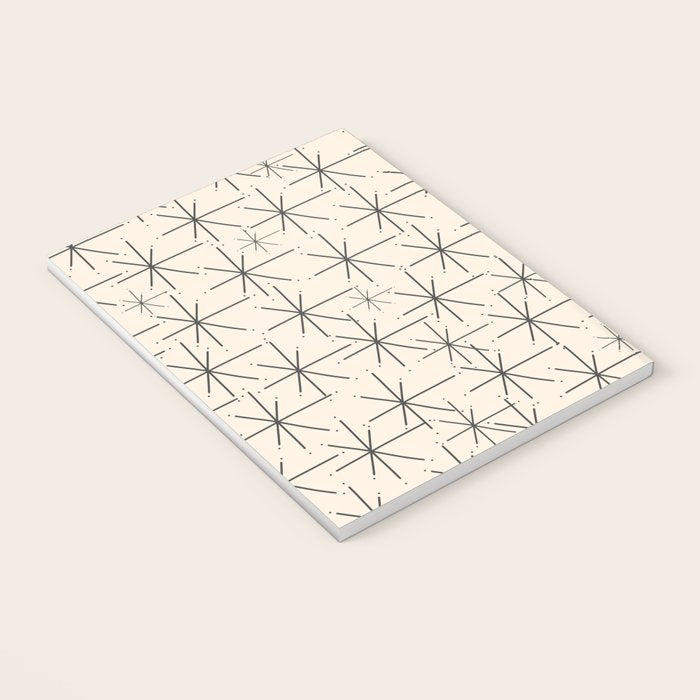Stella - Atomic Age Mid Century Modern Starburst Pattern in Charcoal Gray and Almond Cream Notebook Gallery Image 3