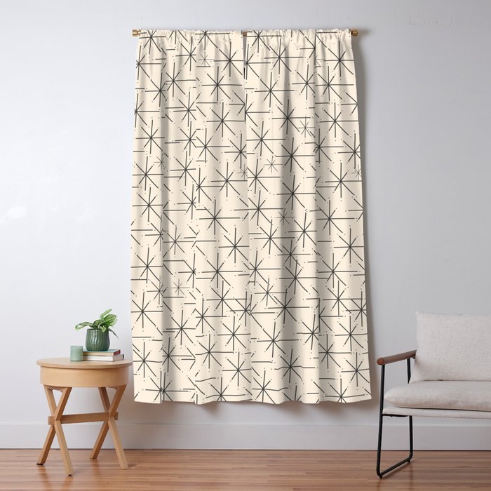 Stella - Atomic Age Mid Century Modern Starburst Pattern in Charcoal Gray and Almond Cream Window Curtain Gallery Image 5