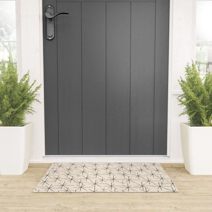 Stella - Atomic Age Mid Century Modern Starburst Pattern in Charcoal Gray and Almond Cream Welcome Mat Gallery Image 3