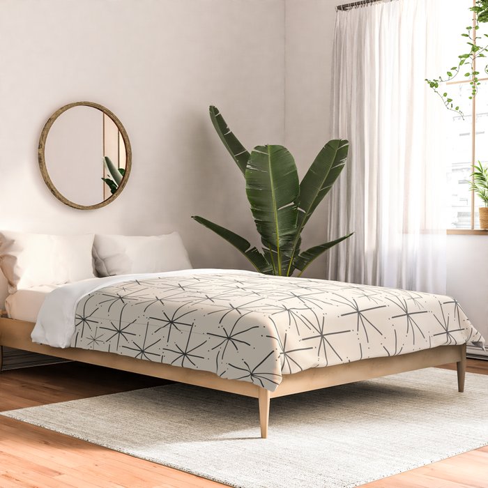 Stella - Atomic Age Mid Century Modern Starburst Pattern in Charcoal Gray and Almond Cream Comforter Gallery Image 2