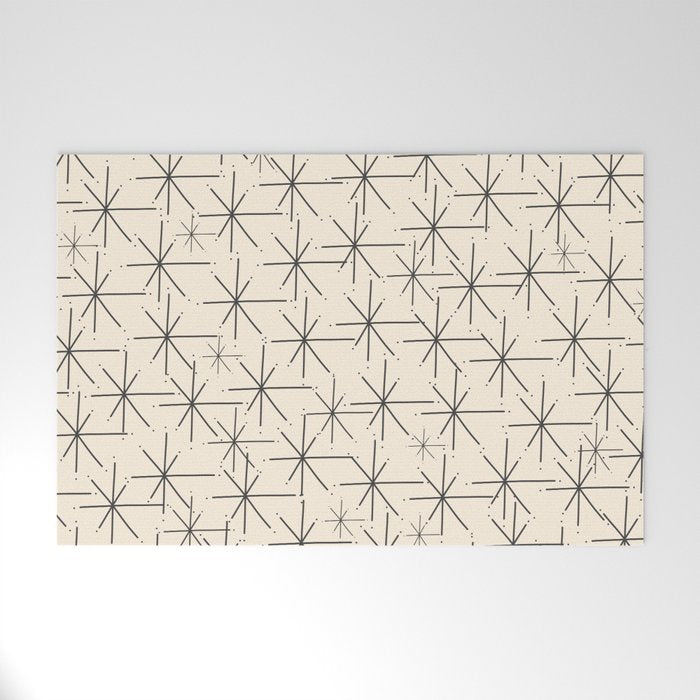 Stella - Atomic Age Mid Century Modern Starburst Pattern in Charcoal Gray and Almond Cream Welcome Mat Gallery Image 1