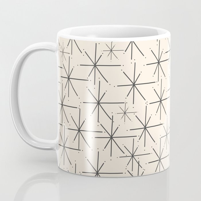 Stella - Atomic Age Mid Century Modern Starburst Pattern in Charcoal Gray and Almond Cream Coffee Mug Gallery Image 3