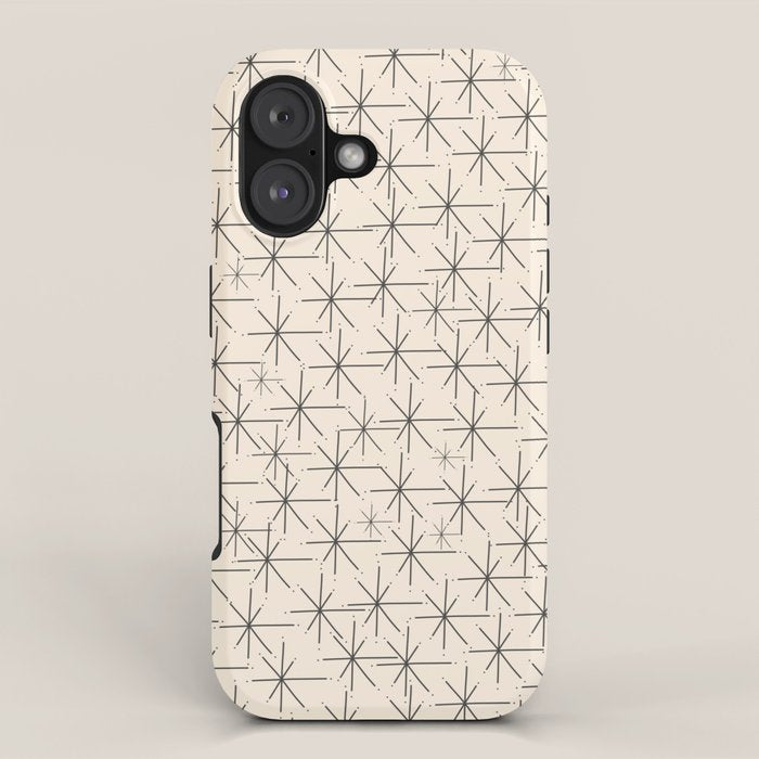 Stella - Atomic Age Mid Century Modern Starburst Pattern in Charcoal Gray and Almond Cream iPhone Case Gallery Image 1