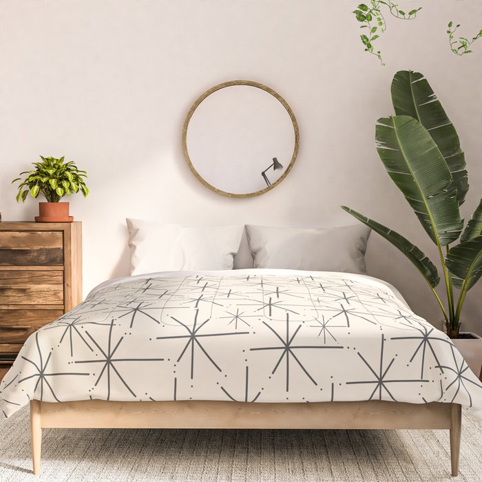 Stella - Atomic Age Mid Century Modern Starburst Pattern in Charcoal Gray and Almond Cream Comforter Gallery Image 3