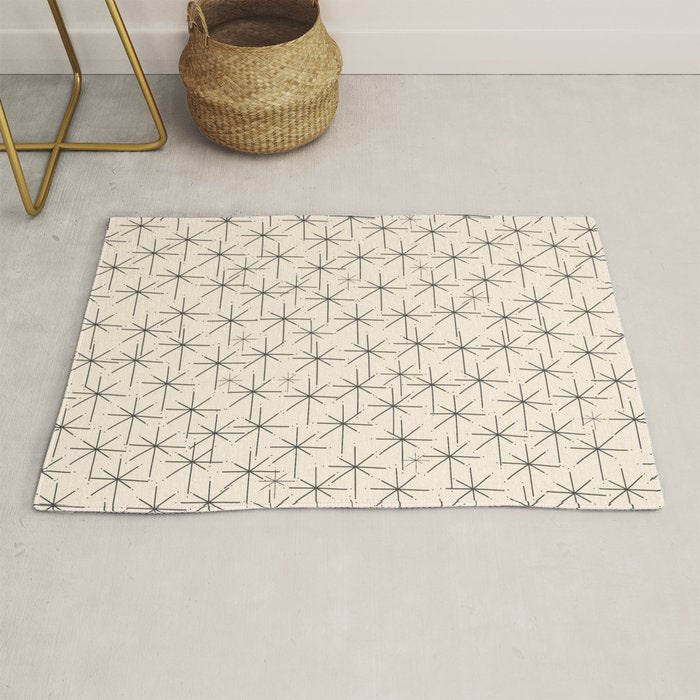 Stella - Atomic Age Mid Century Modern Starburst Pattern in Charcoal Gray and Almond Cream Rug Gallery Image 1