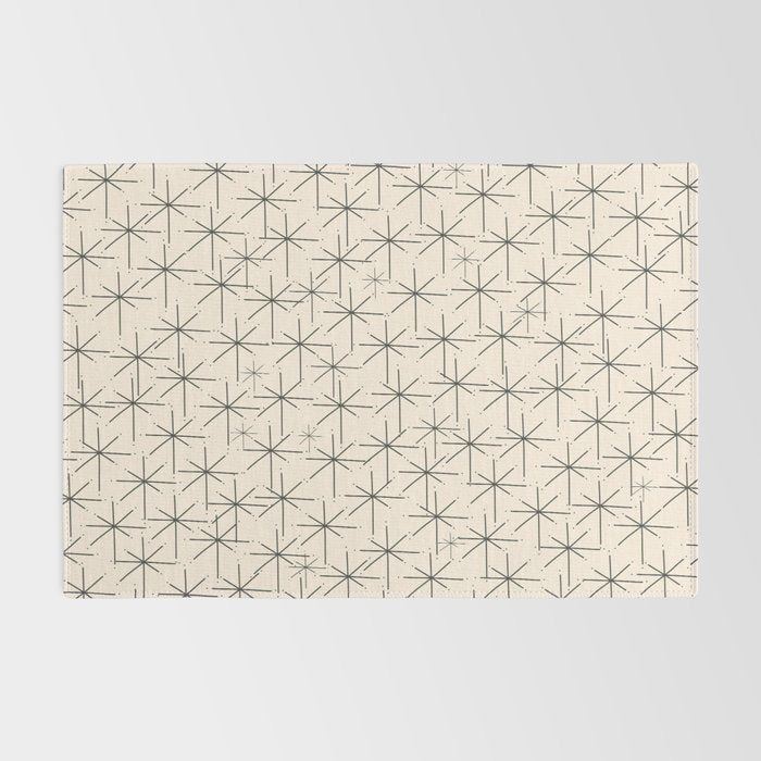 Stella - Atomic Age Mid Century Modern Starburst Pattern in Charcoal Gray and Almond Cream Rug Gallery Image 2