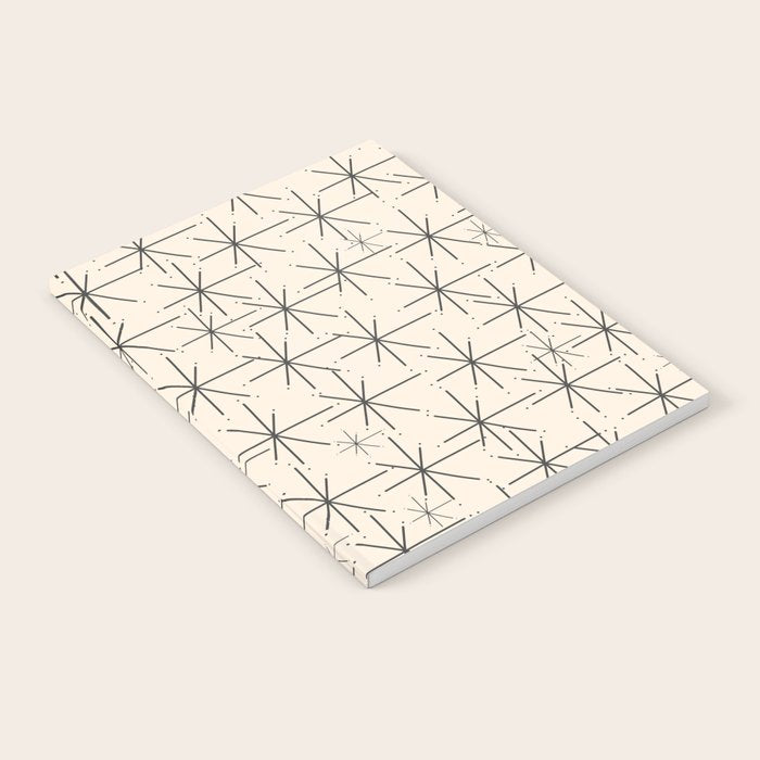 Stella - Atomic Age Mid Century Modern Starburst Pattern in Charcoal Gray and Almond Cream Notebook Gallery Image 2