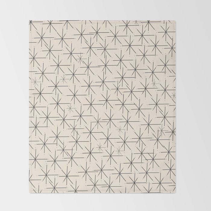 Stella - Atomic Age Mid Century Modern Starburst Pattern in Charcoal Gray and Almond Cream Throw Blanket Gallery Image 2