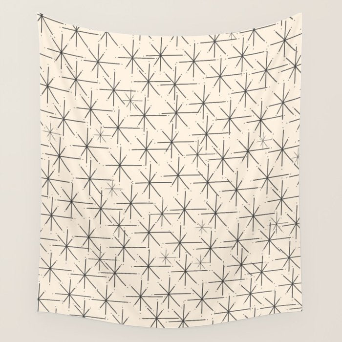 Stella - Atomic Age Mid Century Modern Starburst Pattern in Charcoal Gray and Almond Cream Wall Tapestry Gallery Image 4