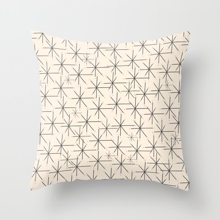 Stella - Atomic Age Mid Century Modern Starburst Pattern in Charcoal Gray and Almond Cream Throw Pillow Gallery Image 1