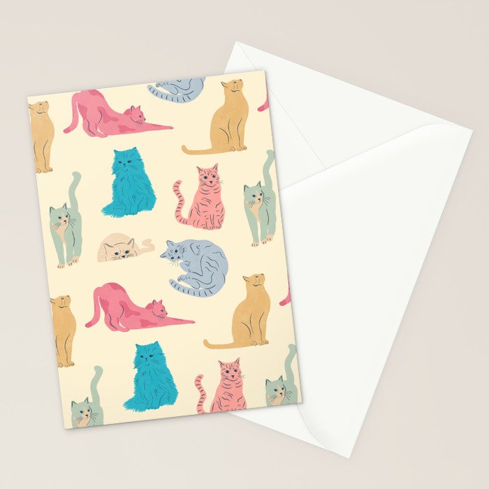 Pastel Cats Pattern Stationery Card Gallery Image 2