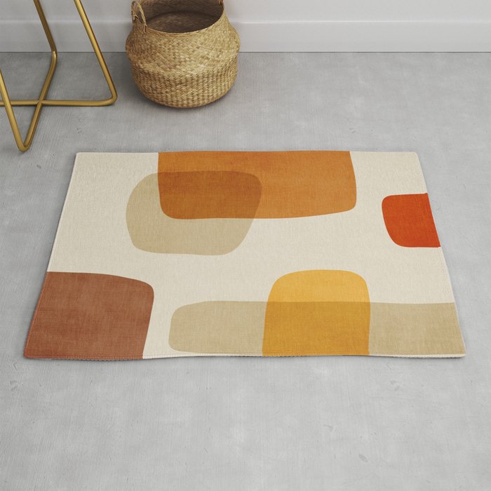 Modern Artwork Brown Tones Mustard Beige Rug Gallery Image 1