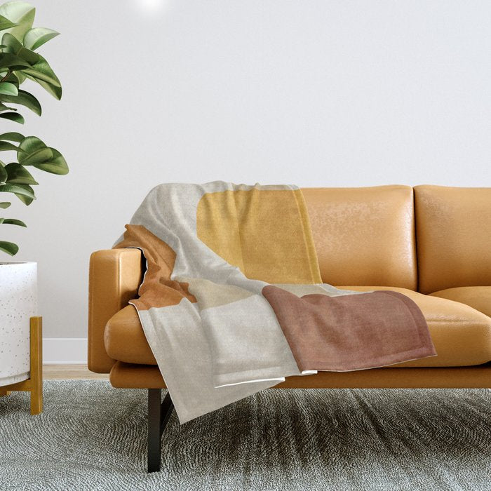 Modern Artwork Brown Tones Mustard Beige Throw Blanket Gallery Image 1