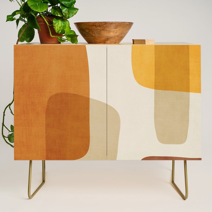 Modern Artwork Brown Tones Mustard Beige Credenza Gallery Image 1