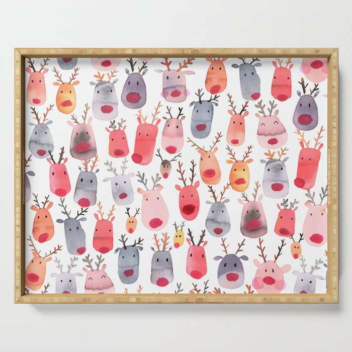 Christmas Winter Cute Reindeers Serving Tray Gallery Image 1