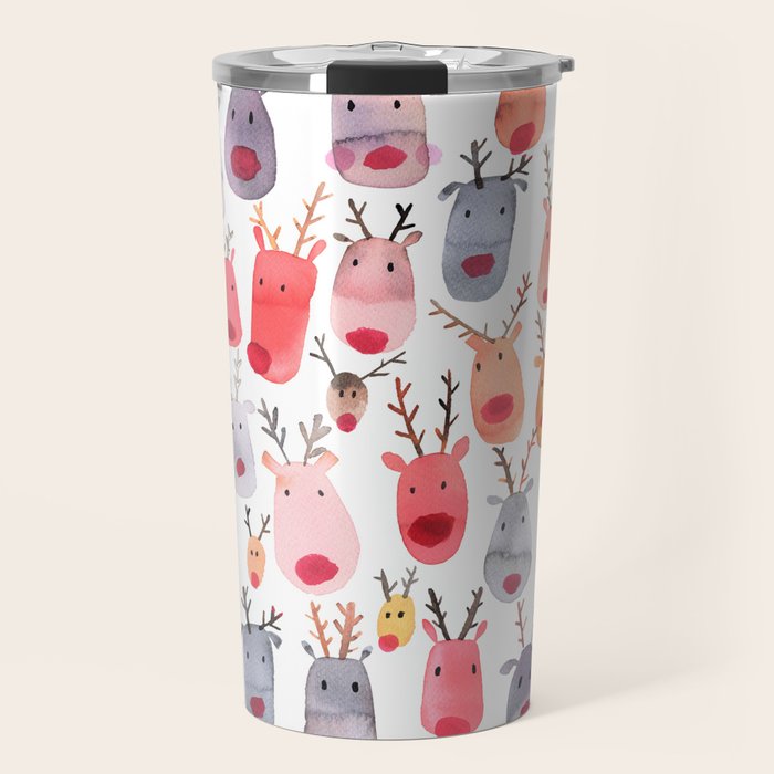 Christmas Winter Cute Reindeers Travel Mug Gallery Image 1