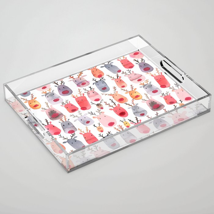 Christmas Winter Cute Reindeers Acrylic Tray Gallery Image 1