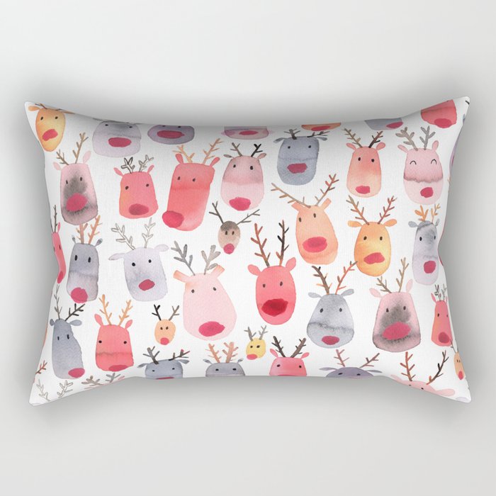 Christmas Winter Cute Reindeers Rectangular Pillow Gallery Image 1