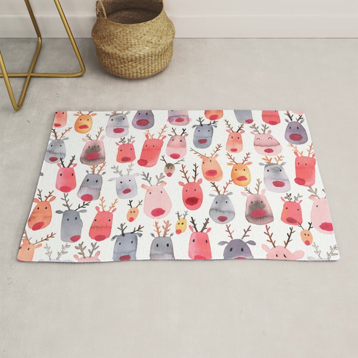 Christmas Winter Cute Reindeers Rug Gallery Image 1